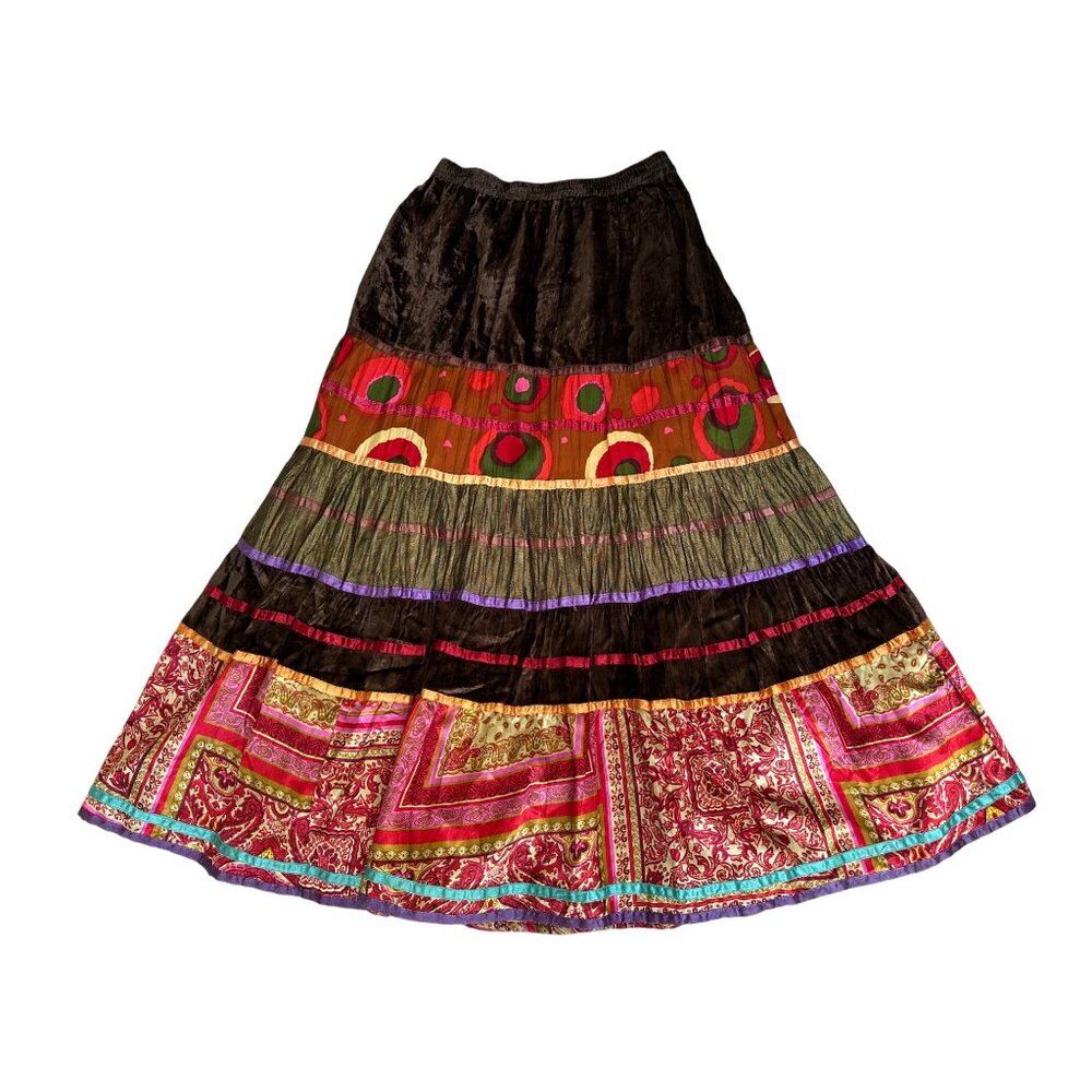 Agapo Skirt Womens Size Large Bohemian Maxi Festival Skirt Multicolor Patchwork
